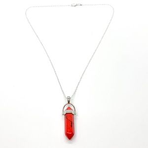 Bright Red Hexagonal Pendant Necklace